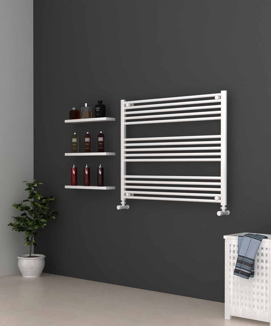 Horizontal White Heated Towel Rail 1000mm Wide | 800mm High