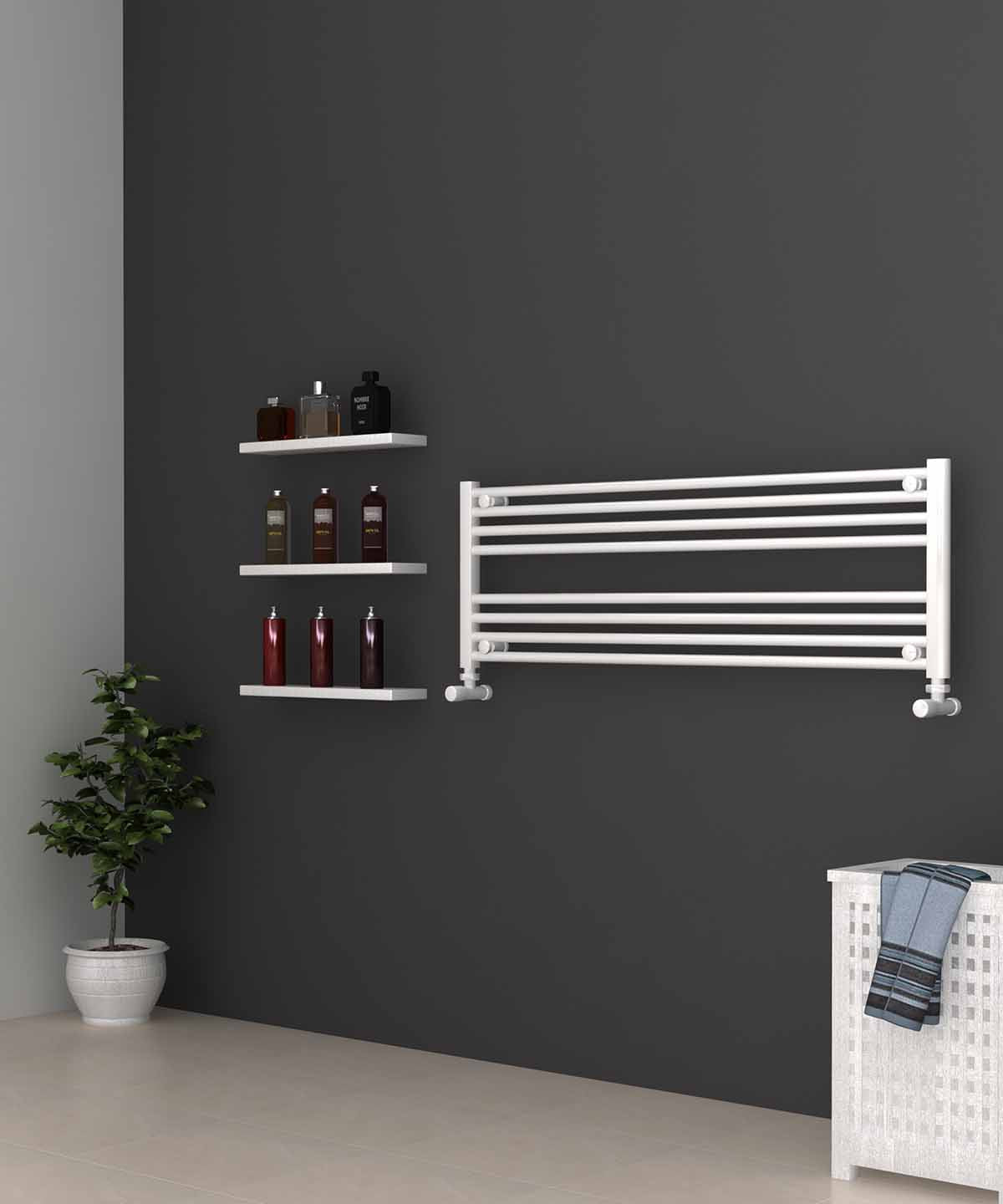 Horizontal White Heated Towel Rail 1200mm Wide | 400mm High