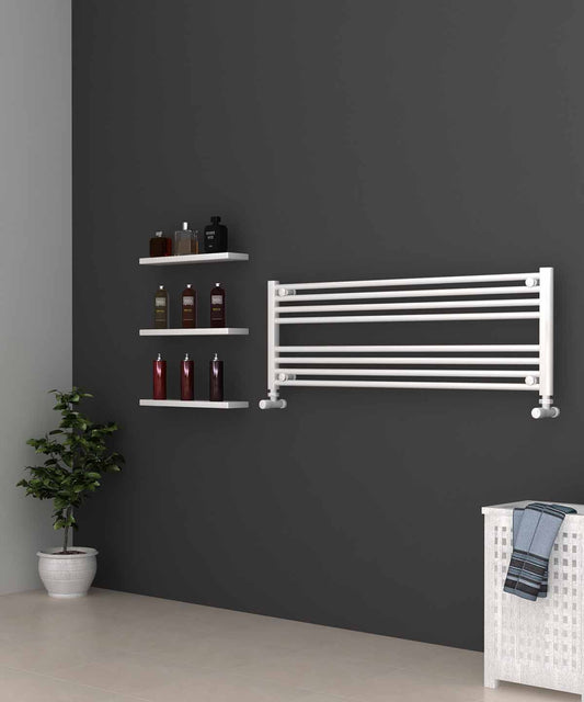 Horizontal White Heated Towel Rail 1200mm Wide | 400mm High