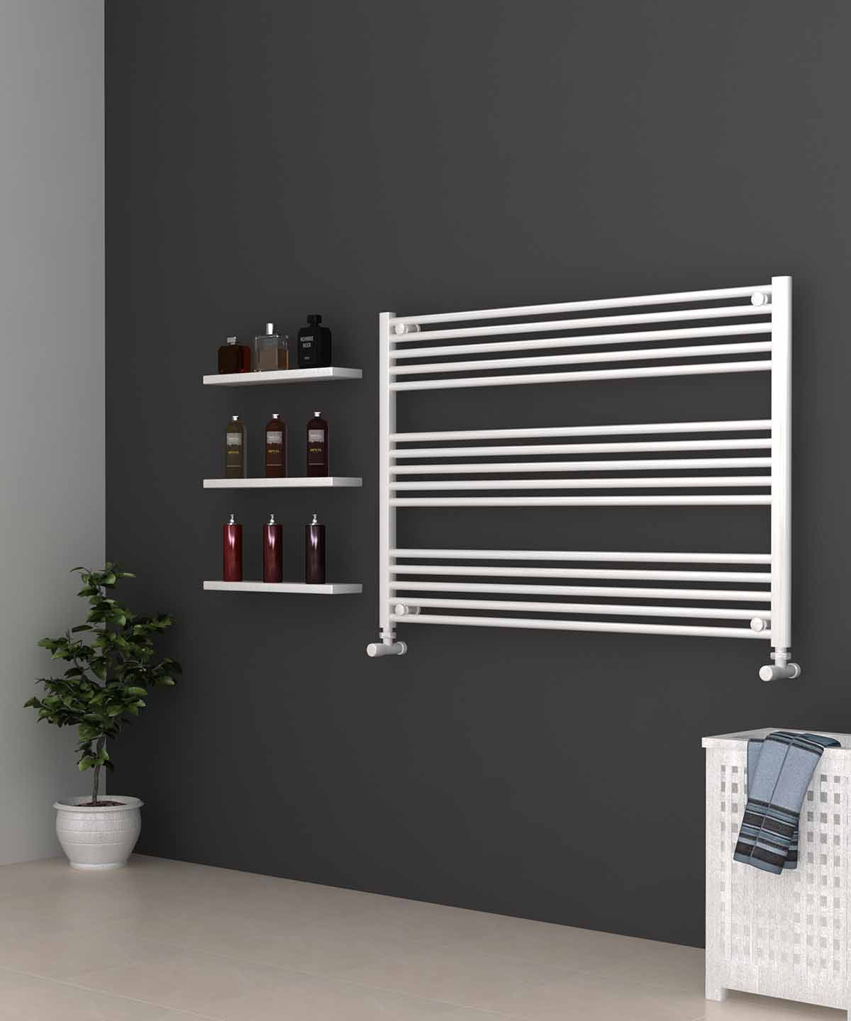 Horizontal White Heated Towel Rail 1200mm Wide | 800mm High