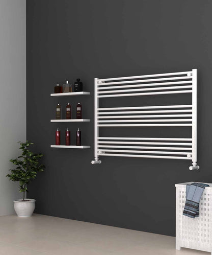 Horizontal White Heated Towel Rail 1200mm Wide | 800mm High