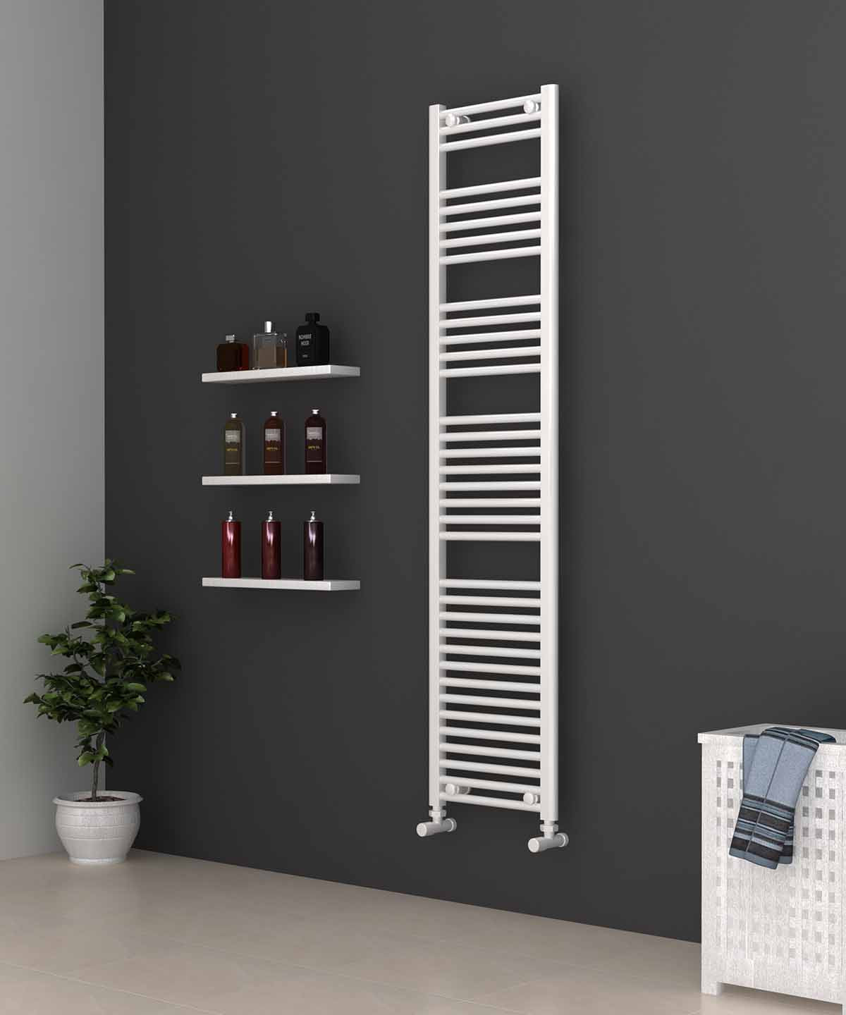 Tall & Slim White Heated Towel Rail 400mm Wide | 1750mm High