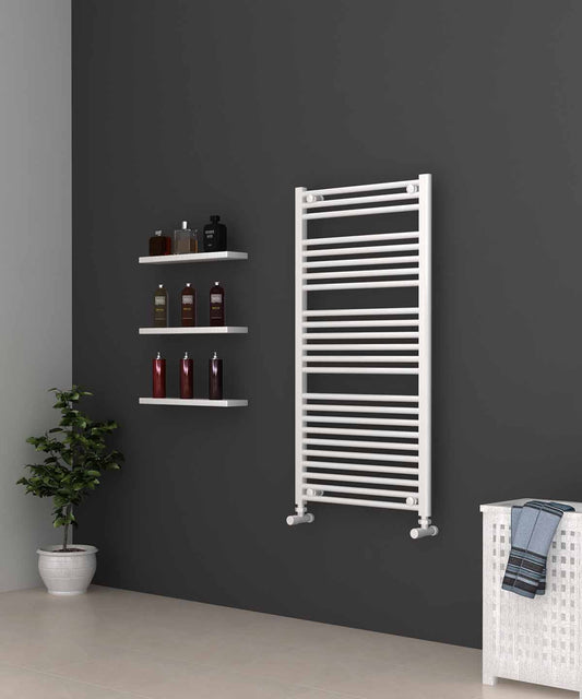 White Heated Towel Rail 600mm Wide 1150mm High