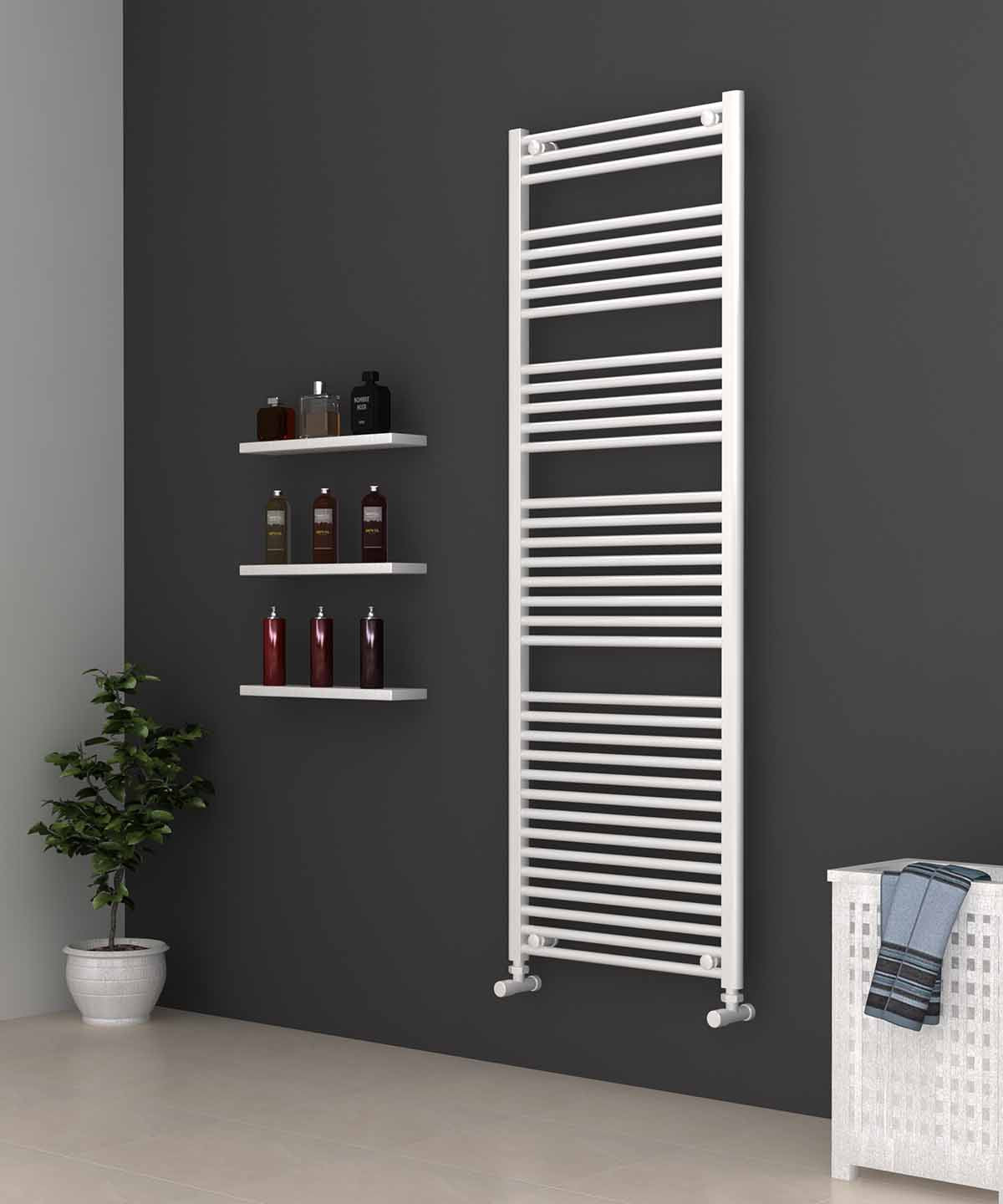 Tall & Large White Heated Towel Rail 600mm Wide | 1750mm High