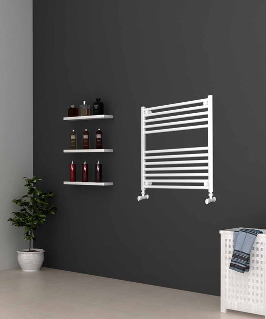 Small White Heated Towel Rail 600mm Wide | 600mm High