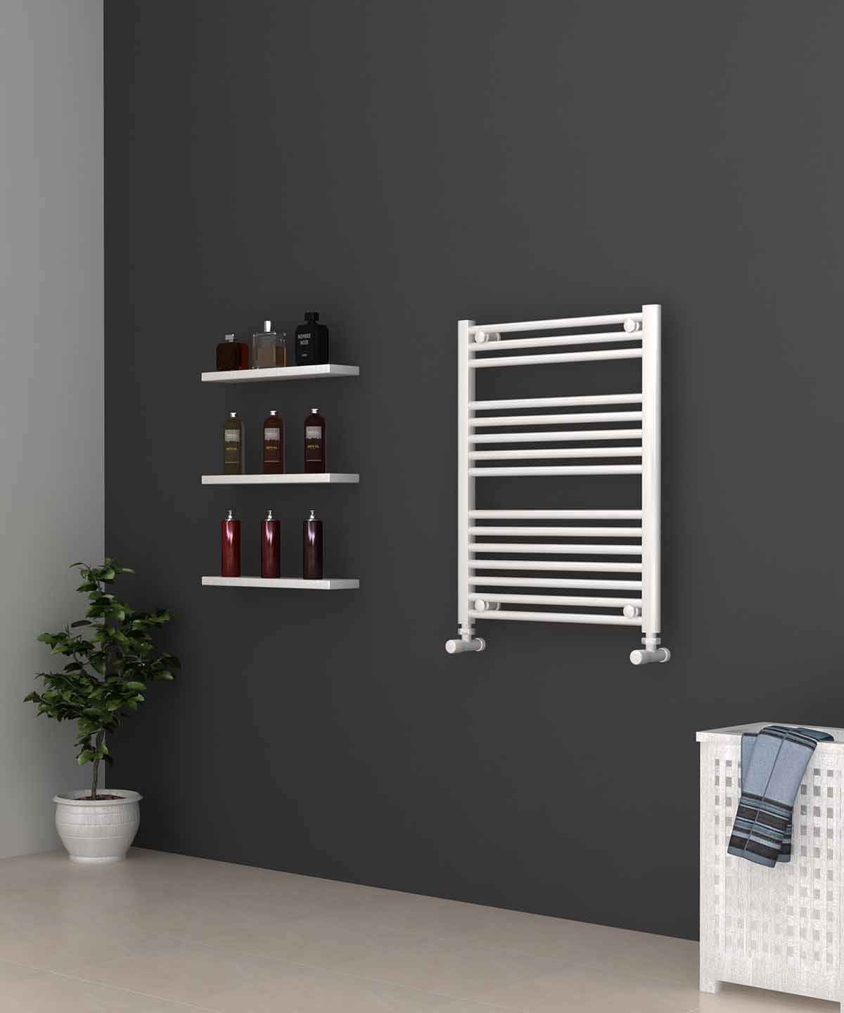 Small White Heated Towel Rail 600mm Wide | 750mm High