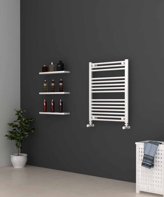 Small White Heated Towel Rail 600mm Wide | 750mm High