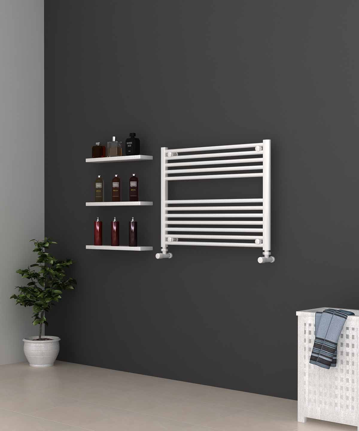 White Heated Towel Rail - Horizontal 800mm Wide | 600mm High