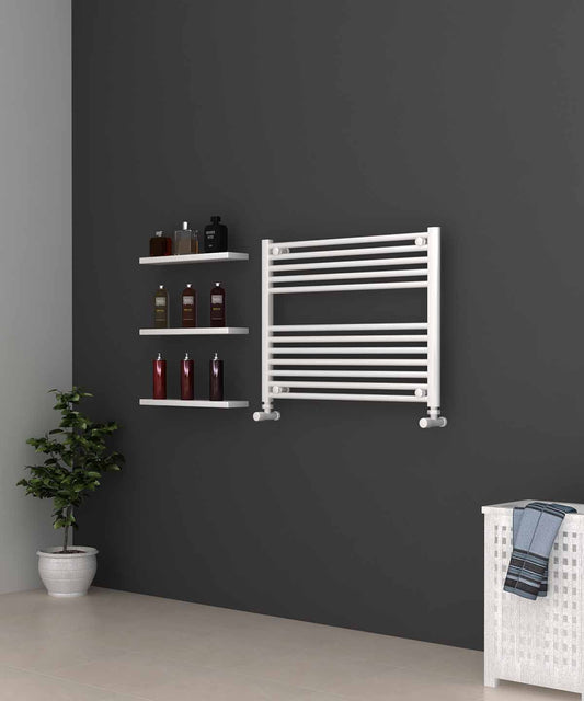 White Heated Towel Rail - Horizontal 800mm Wide | 600mm High