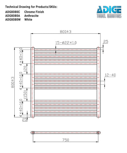 Horizontal White Heated Towel Rail 800mm Wide | 800mm High