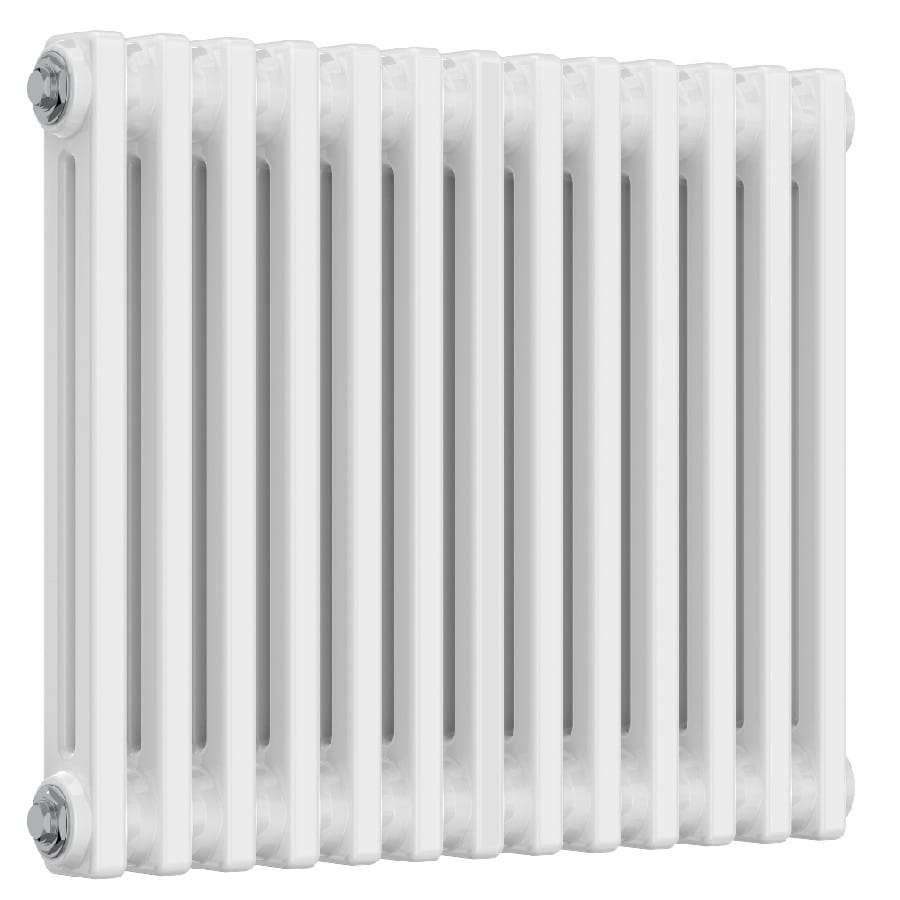 White Designer Horizontal Radiator - 2 Columns, 605mm Wide | 500mm High