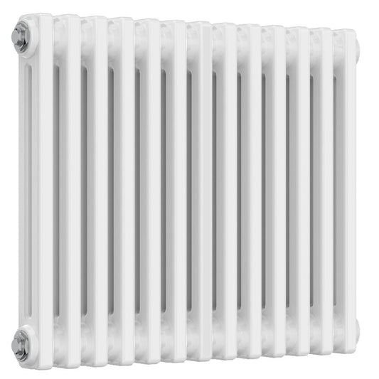 White Designer Horizontal Radiator - 2 Columns, 605mm Wide | 500mm High