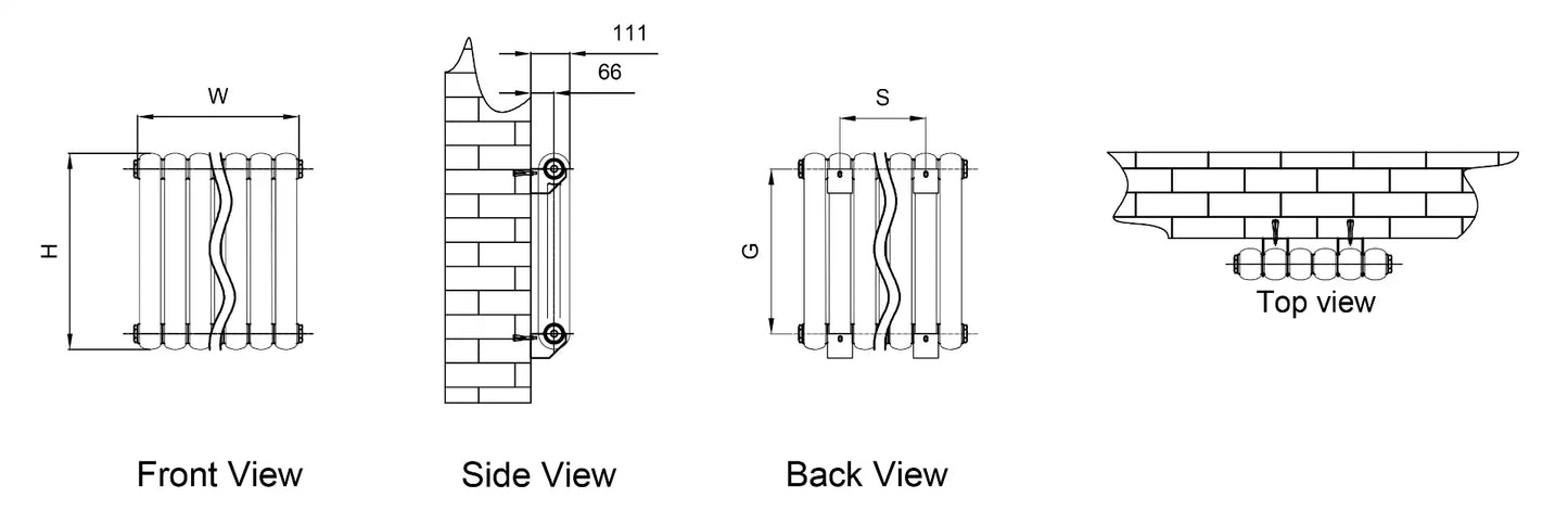 CONEVA 550mm X 790mm Horizontal White Column Radiator